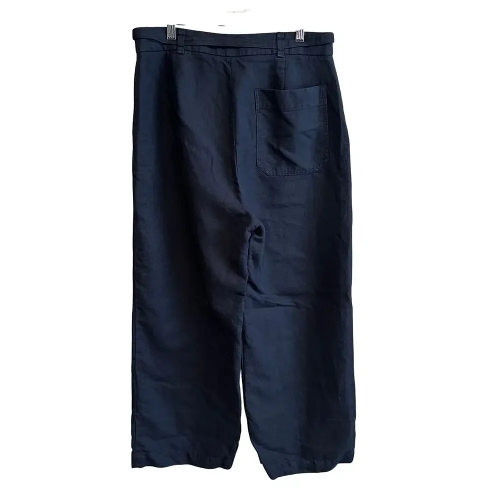 Banana Republic High Rise Wide Leg Studio Pant Navy Blue 12 826947